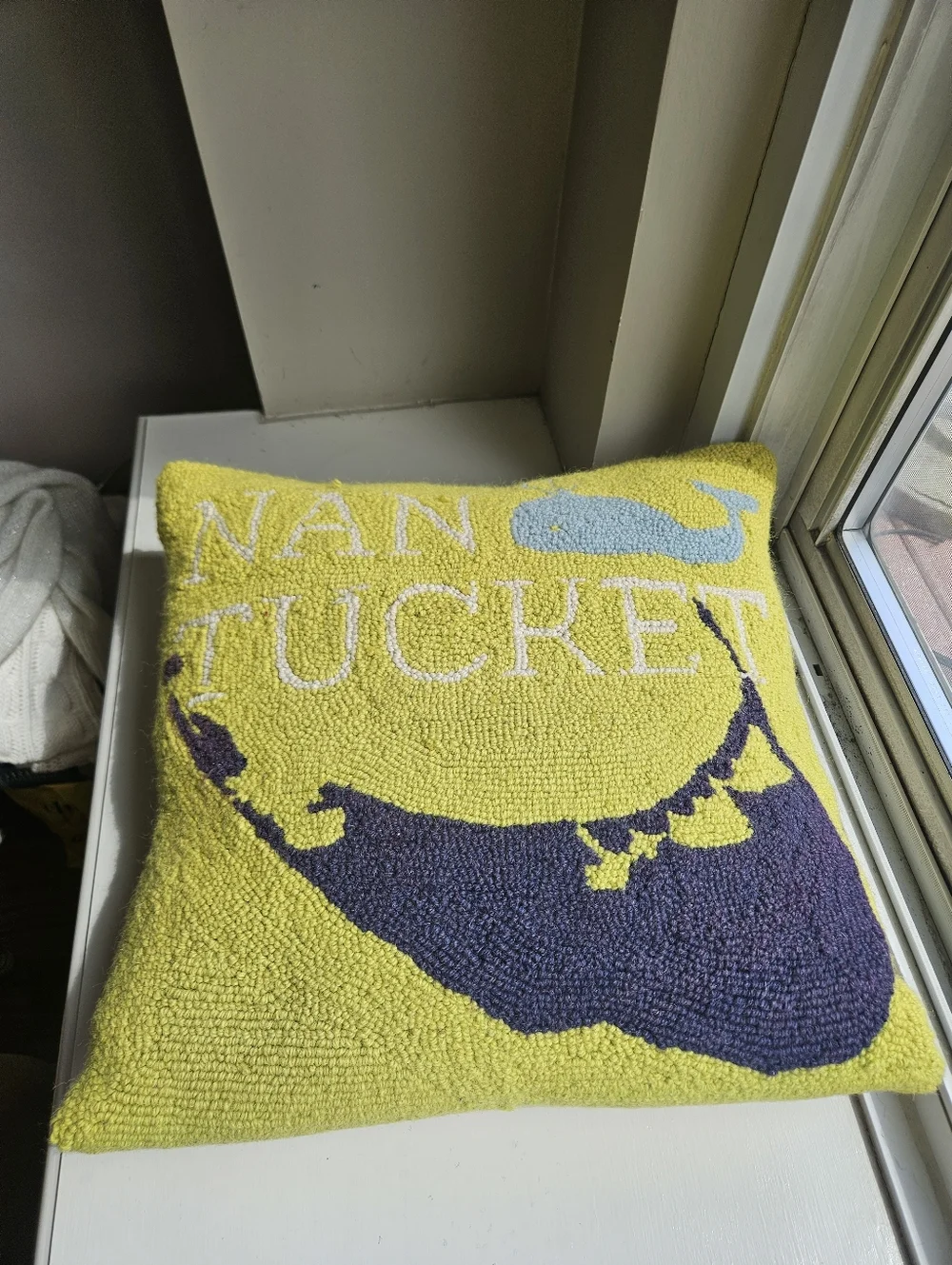 Nantucket embroidered wool and cotton throw pillow